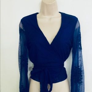 NWT Windsor Royal Blue Wrap Blouse/Sz Small/